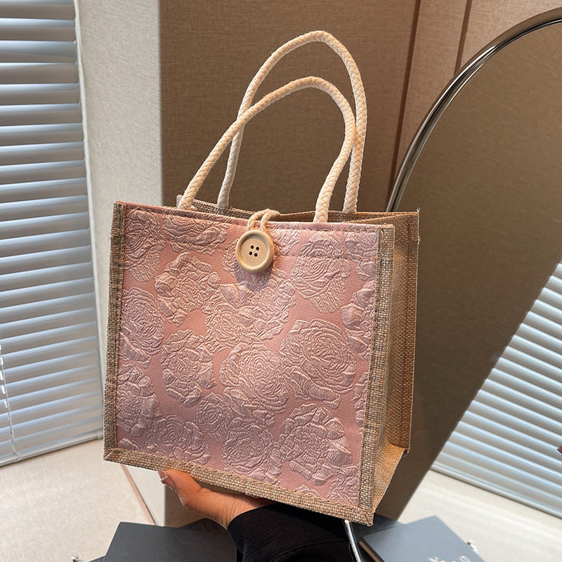 Mini Linen Hand Bag with Floral Design