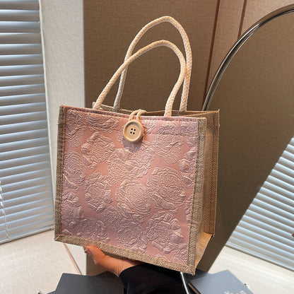 Mini Linen Hand Bag with Floral Design