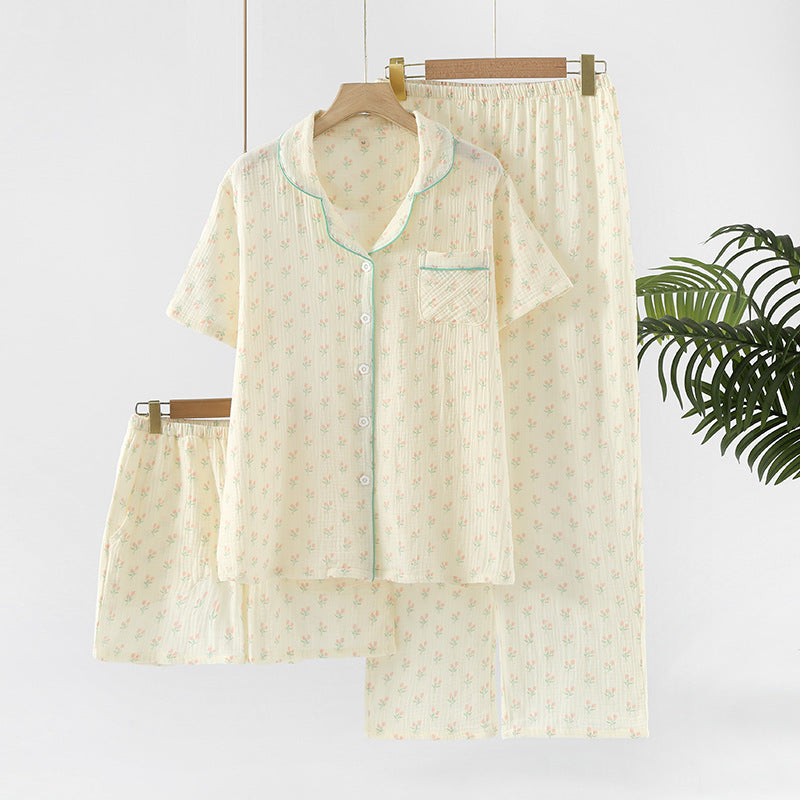 Cotton Three-Piece Pajama Set