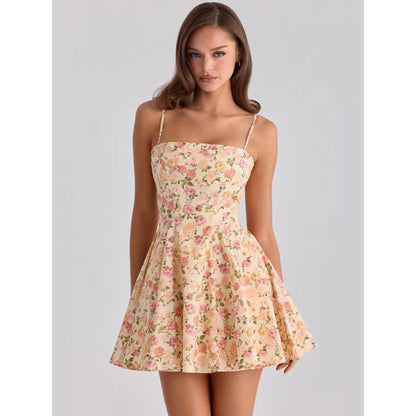 Strap waist-hugging A-line short skirt