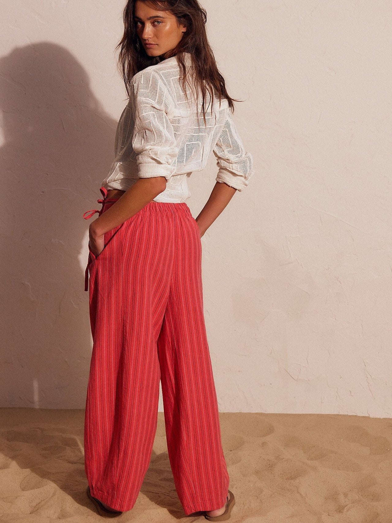 Elastic Waist Wide Leg Casual Pants