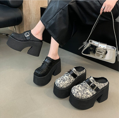 Waterproof platform sponge-soled flip-flops for women