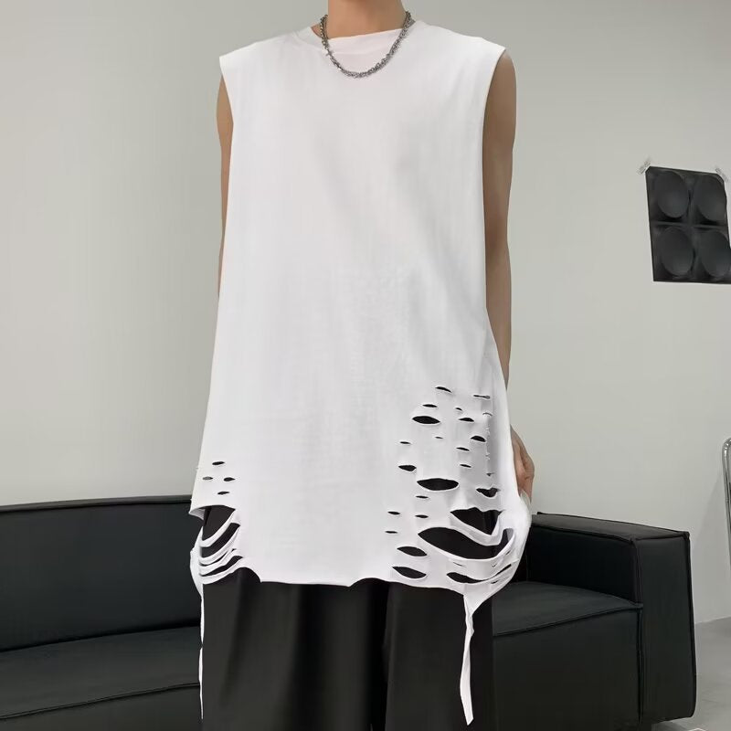Loose fitting top with camisole and sleeveless ripped T-shirt for men