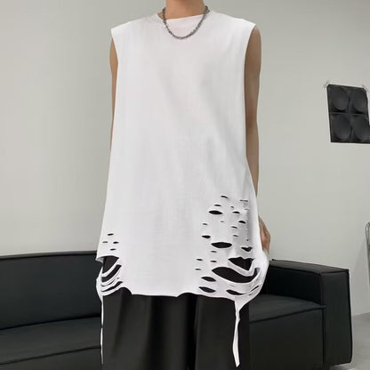 Loose fitting top with camisole and sleeveless ripped T-shirt for men