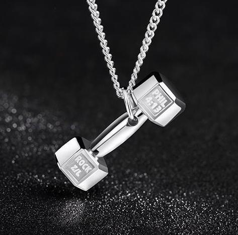 Korean Fashion Fitness Lettering Dumbbell Necklace Men's Pendant Domineering Titanium Steel Personality Couple Girls Simple Jewelry