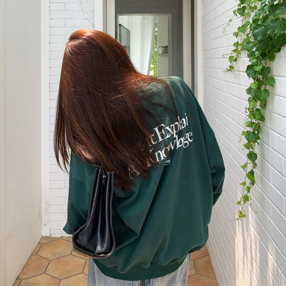Crew Neck Long Sleeve Basic Top Outerwear Korean Women's Plus Velvet Loose Casual Sweatshirt Autumn Winter Coat Vintage