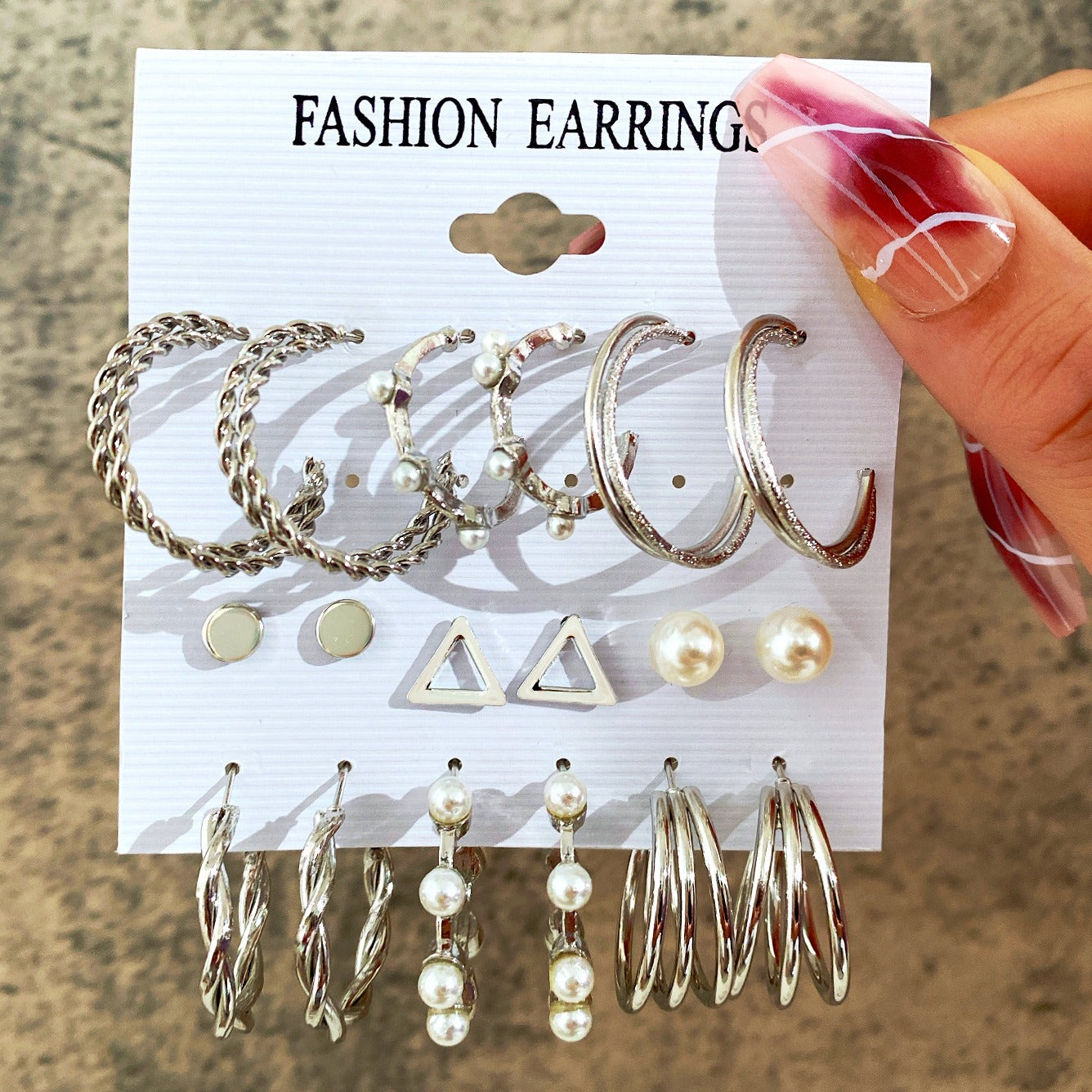 New Inlaid Pearl Ladies Earrings Creative French Vintage Gold Earrings 6 Pieces Set