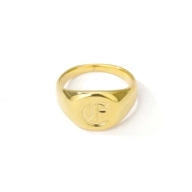 A-Z Letter Initial Rings for Women Goth Chunky Wide Stainless Steel Alphabet Men Ring 2024 Trendy Wedding Couple Jewelry anillos