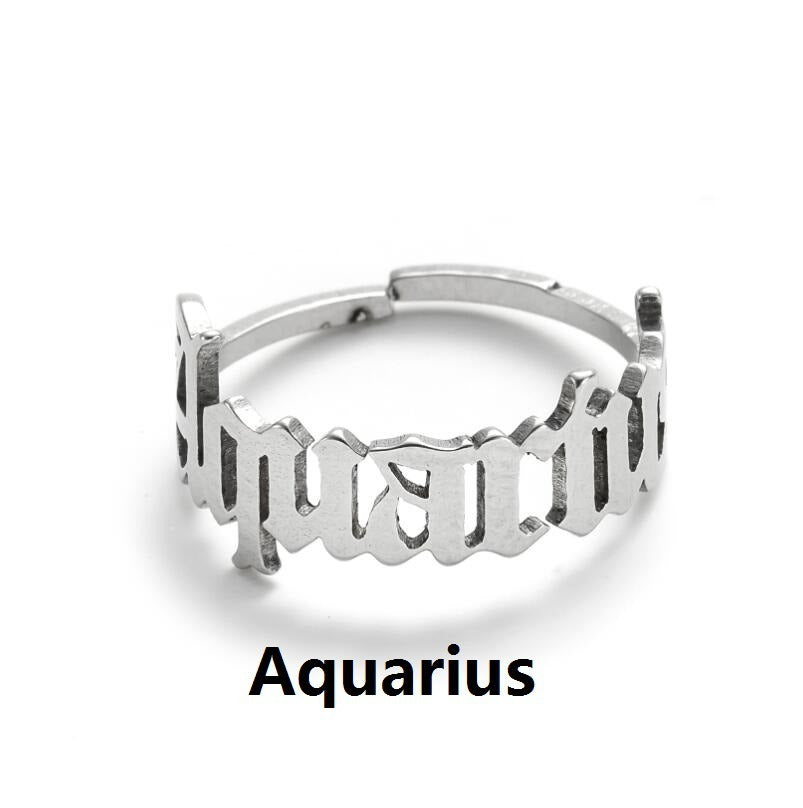 New Stainless Steel Ring Women's ins Colorless European and American Opening Retro Simple English Letter Ring Men