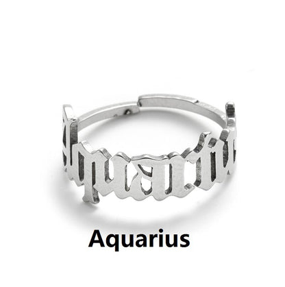 New Stainless Steel Ring Women's ins Colorless European and American Opening Retro Simple English Letter Ring Men