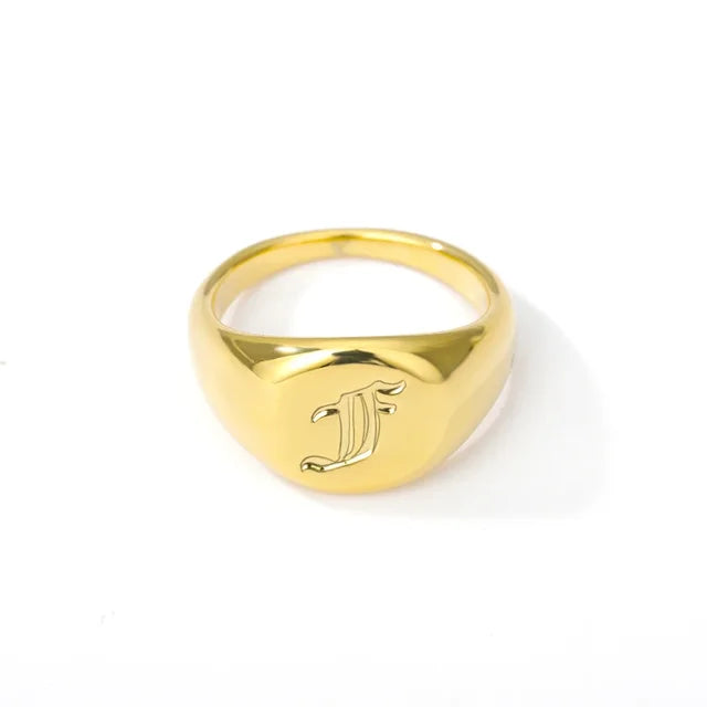 A-Z Letter Initial Rings for Women Goth Chunky Wide Stainless Steel Alphabet Men Ring 2024 Trendy Wedding Couple Jewelry anillos