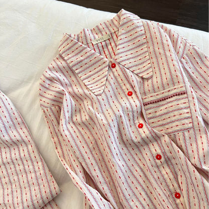 Womens Striped Pajama Set Long Sleeve Home Wear