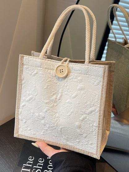 Mini Linen Hand Bag with Floral Design
