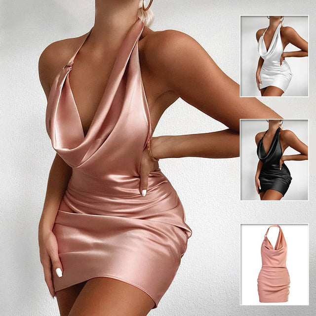 Satin V-Neck Backless Dress