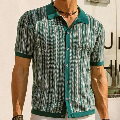 Mens Striped Jacquard Polo Shirt