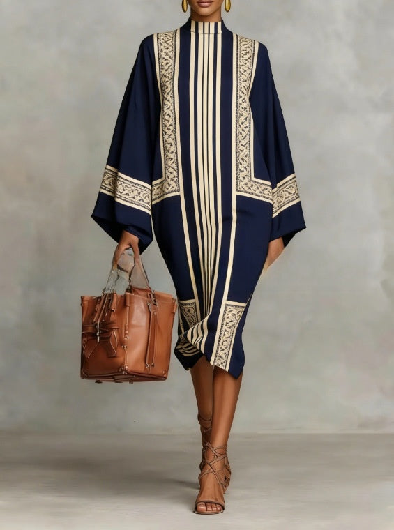 Flowy Bell Sleeve Digital Print Dress