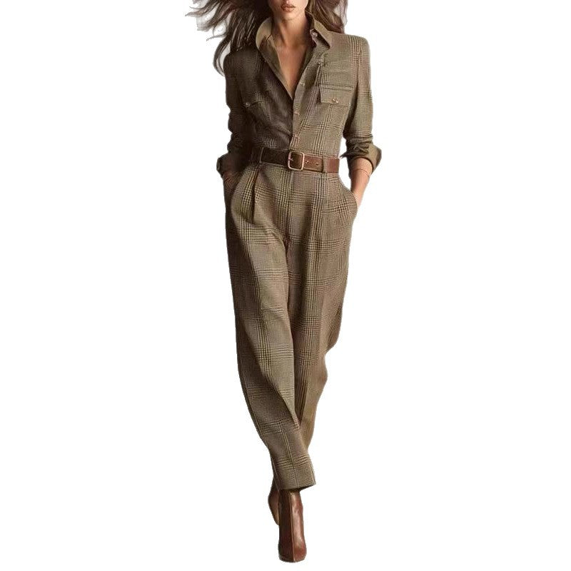 Classic Checkered Wide-leg Jumpsuit for Women