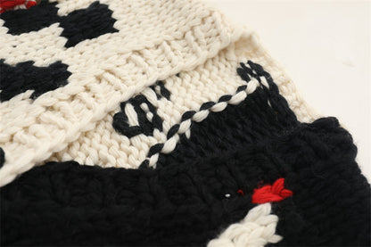 V-neck color-blocked knit cardigan sweater
