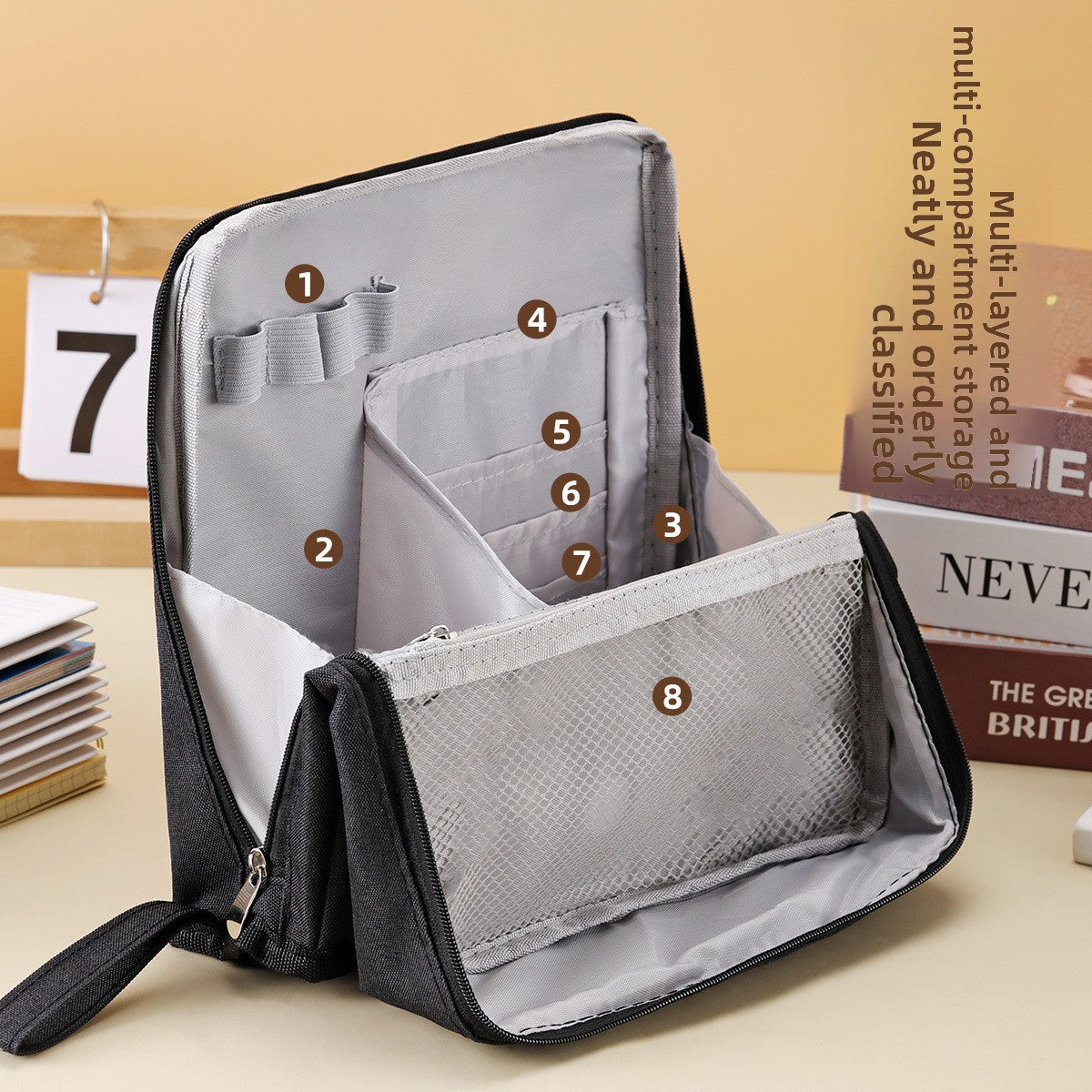 Vertical large-capacity magnetic makeup bag