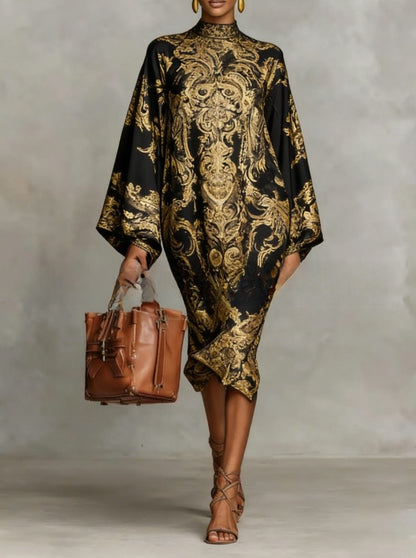 Flowy Bell Sleeve Digital Print Dress