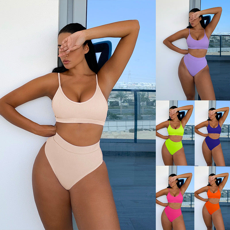 High-Waisted Ribbed Bikini Swimsuit