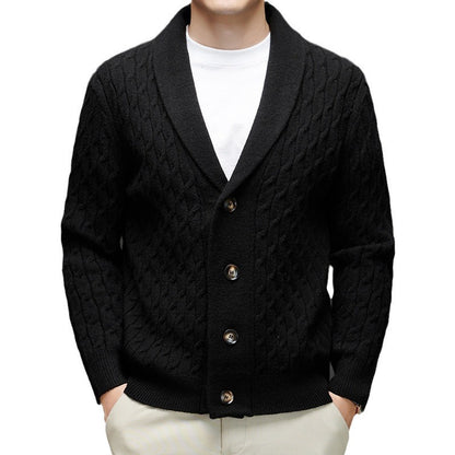 Mens Wool Blend Jacquard Sweater Coat