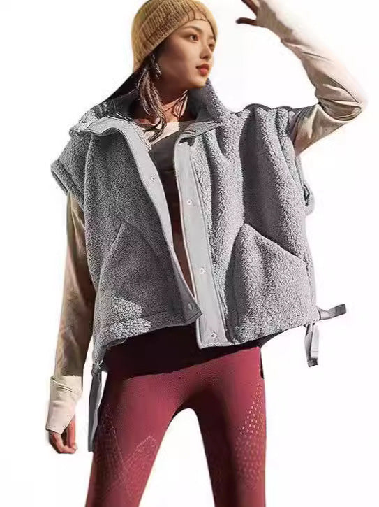 Women's Plush Fleece Button Front Vest