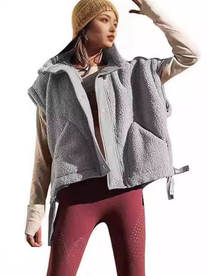 Women's Plush Fleece Button Front Vest