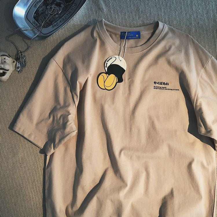 Japanese style fresh cartoon cat print short sleeved T-shirt, summer men and women loose fitting trend fashion versatile half sl