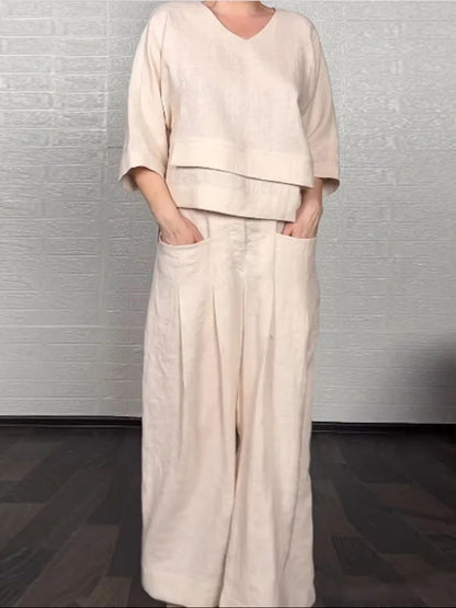 Women's Casual Solid Color Plus-Size Set