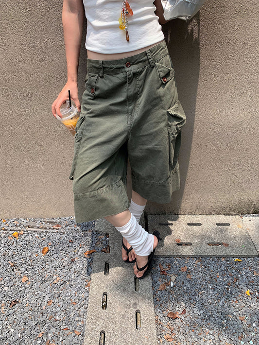 Retro Denim Wide-Leg Mid-Pants for Women