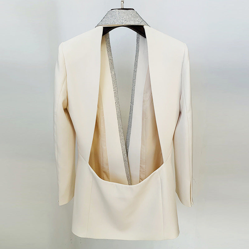 Women's Rhinestone Backless Mandarin Collar Blazer Dress