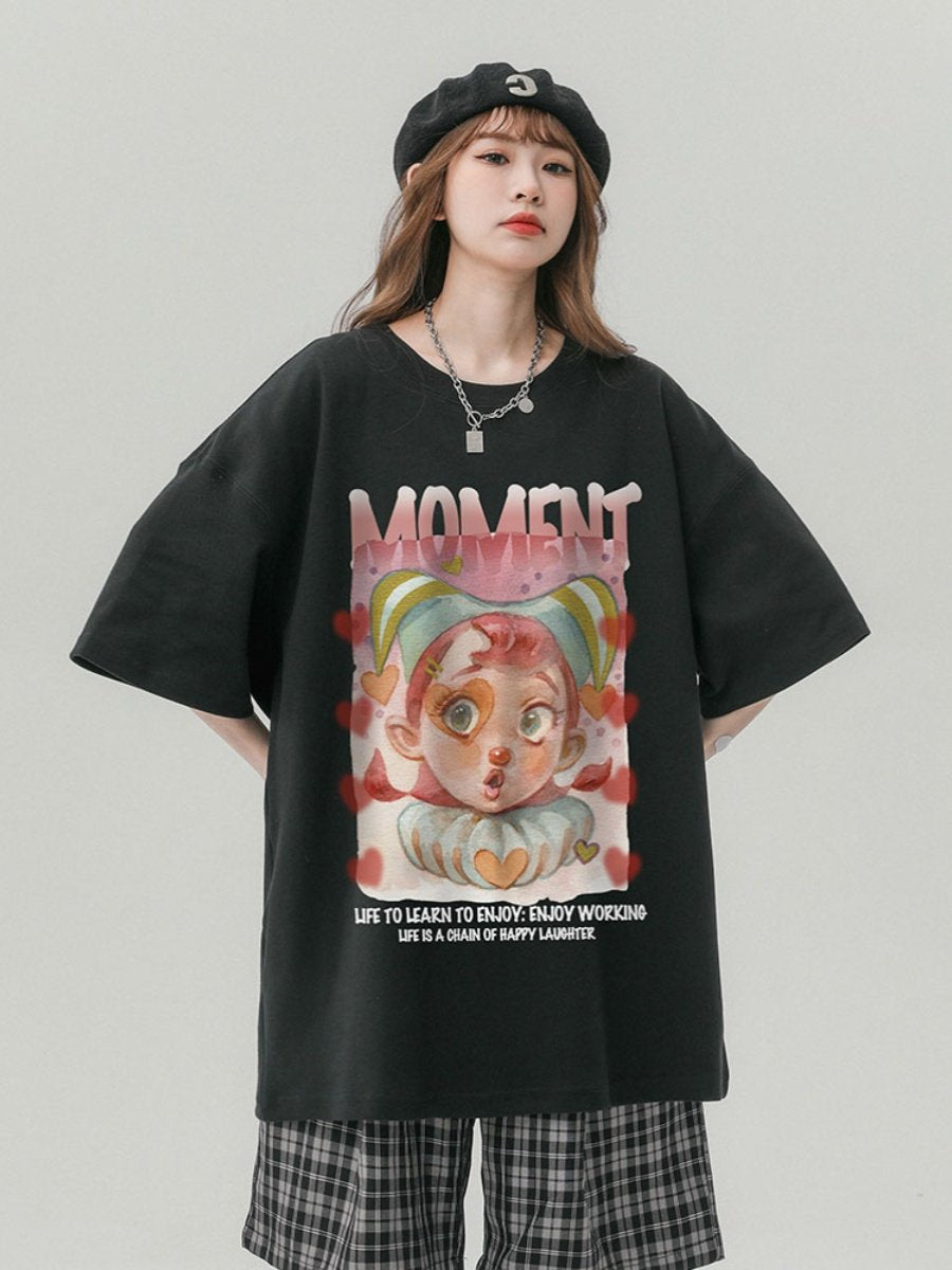 Retro Print Pure Cotton T-Shirt