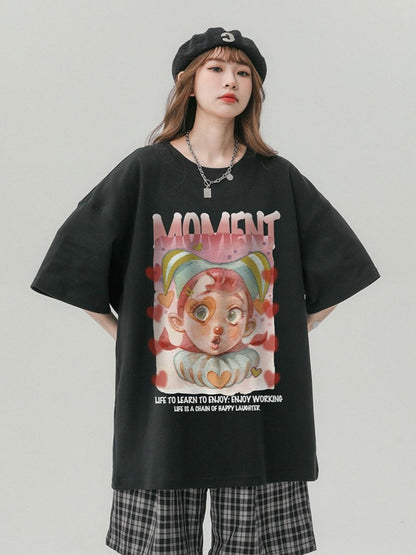 Retro Print Pure Cotton T-Shirt