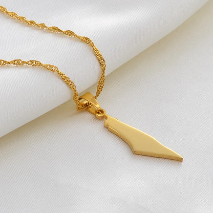 Geometric Smooth Israel and Palestine Map Necklace Stainless Steel Pendant Jewelry for Men and Women