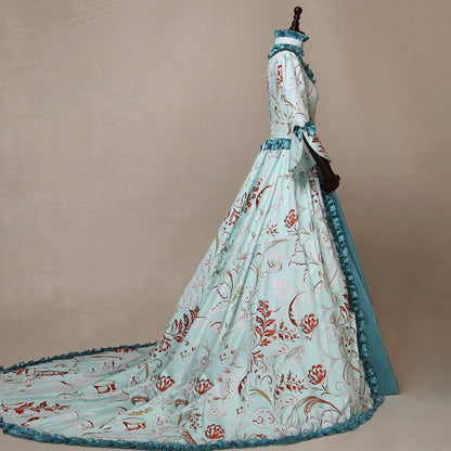 Vintage Bell Sleeve Printed Long Dress