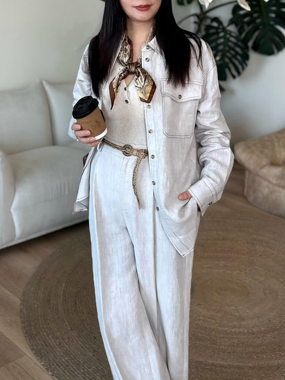In-Stock Rain Dew Linen Shirt Bc Style Old Money Style 100% Linen Retro Commuter Simple Casual Loose Long-Sleeve Shirt