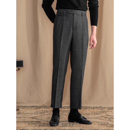 Men's Wool Blend Herringbone Straight Leg Trousers