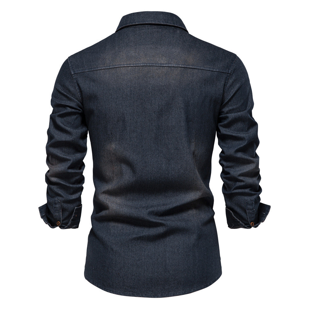Mens Casual Denim Long Sleeve Shirt