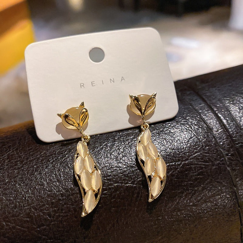 S925 Silver Needle Cat's Eye Small Earrings Female Geometric Square Love Diamond Earrings Simple Atmosphere Earrings