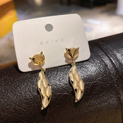S925 Silver Needle Cat's Eye Small Earrings Female Geometric Square Love Diamond Earrings Simple Atmosphere Earrings