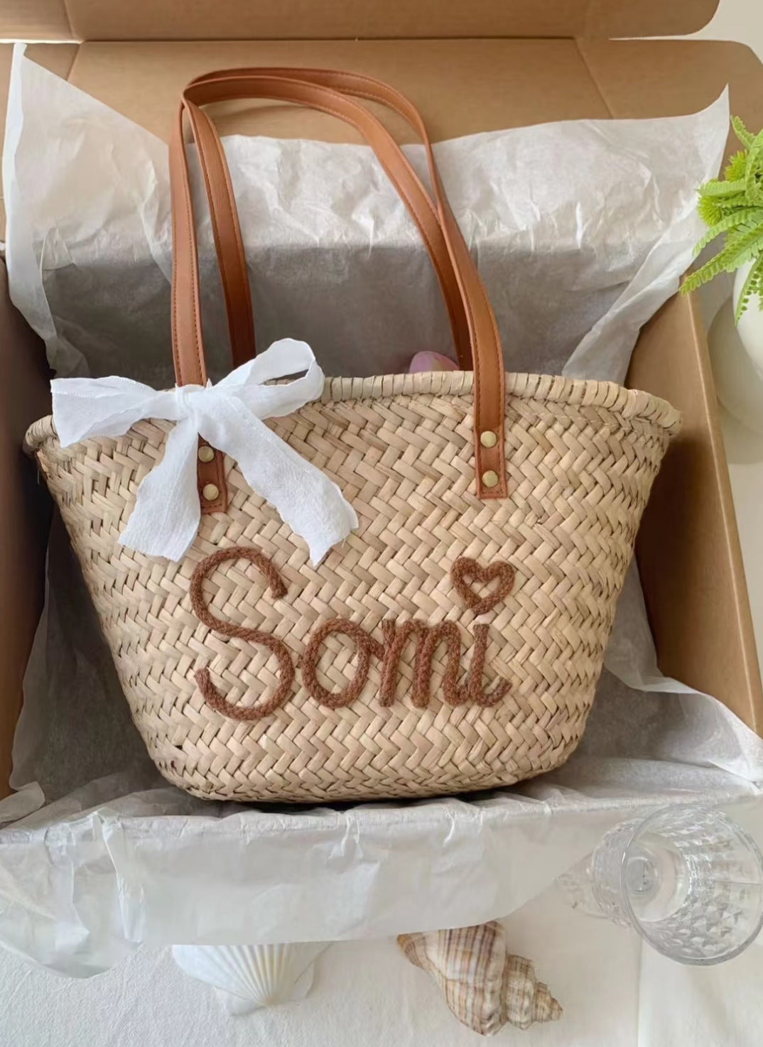 Custom Woven Straw Shoulder Bag