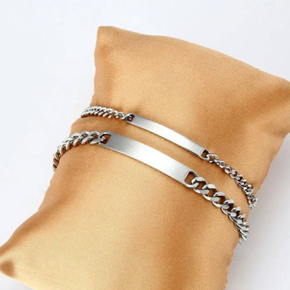 Custom Engraved Stainless Steel Bracelet with CZ Pendant