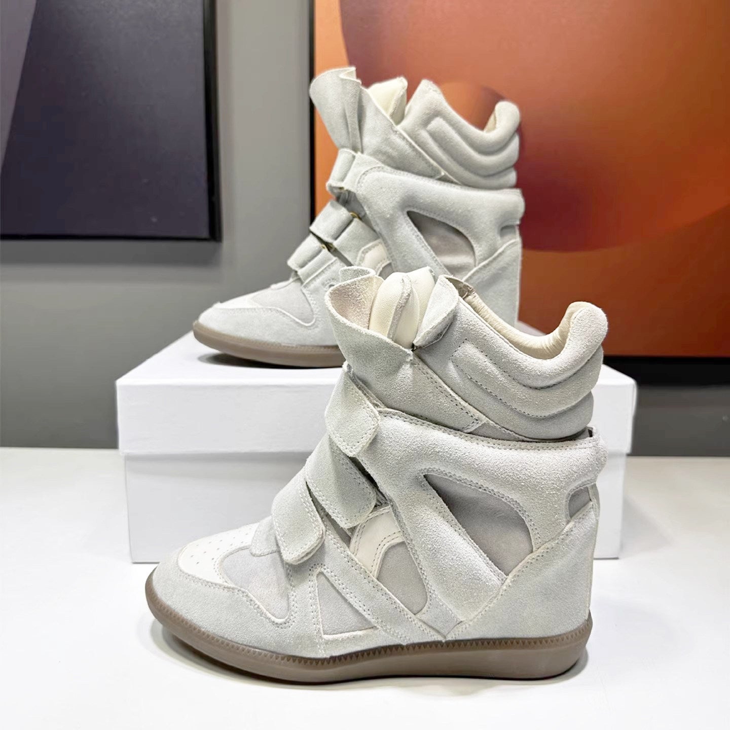 Women's Hidden Wedge Sneakers Cowhide Casual Shoes