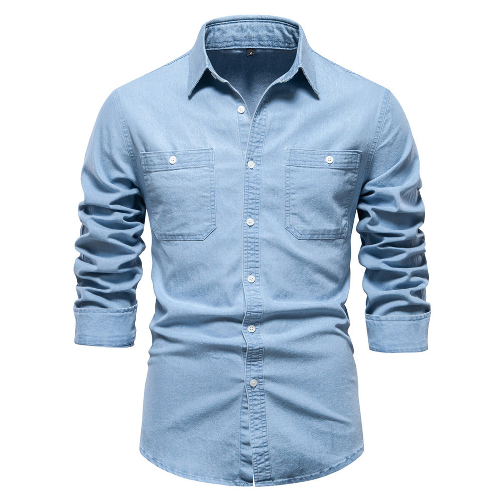 Mens Casual Denim Long Sleeve Shirt