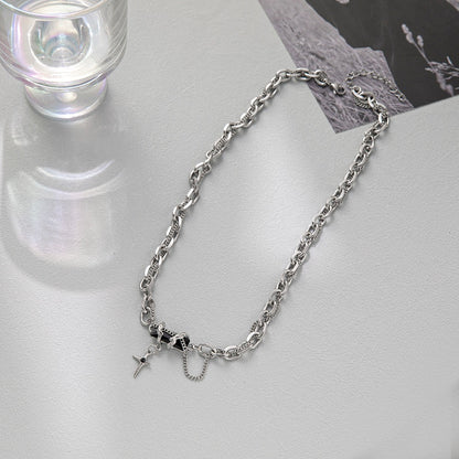 New Niche Design Wrapping Black Forest Pendant Splicing Titanium Steel Necklace Sweater Chain Of Men And Women Will Not Fade