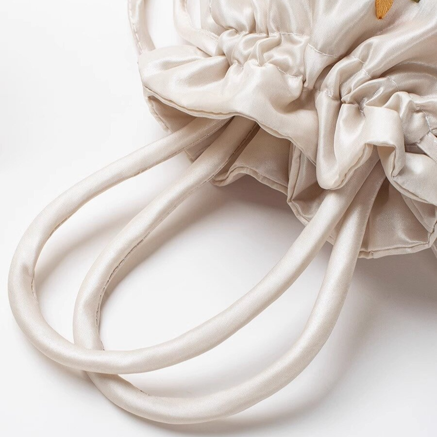 Hand-Embroidered Drawstring Bucket Bag