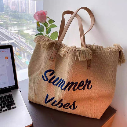 Embroidered Canvas Tote Bag - Large Capacity Women's Shoulder Bag