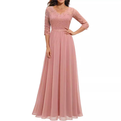 Lace Splicing Long Waist-Cinching Dress