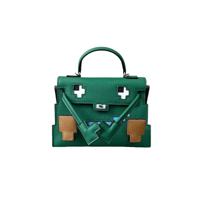 Elegant Mosaic Doll Leather Handbag